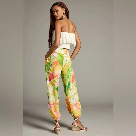Farm Rio x Anthropologie Vibrant Tropical Banana Print Balloon Pants Size Large - Picture 3 of 16